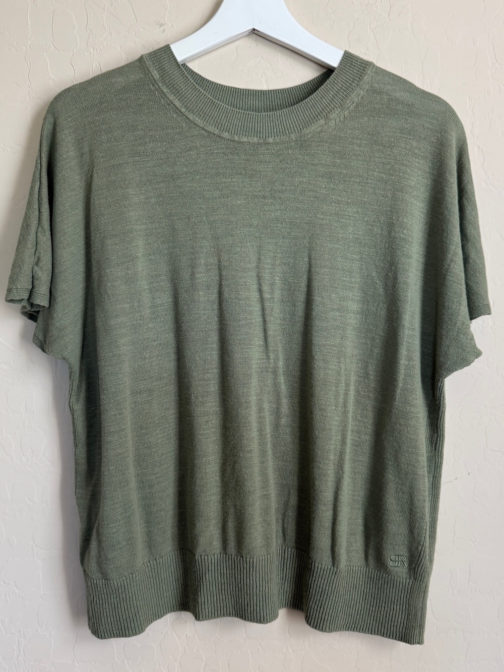 Banana Republic Olive Green Linen Short-Sleeve Knit Crewneck Large